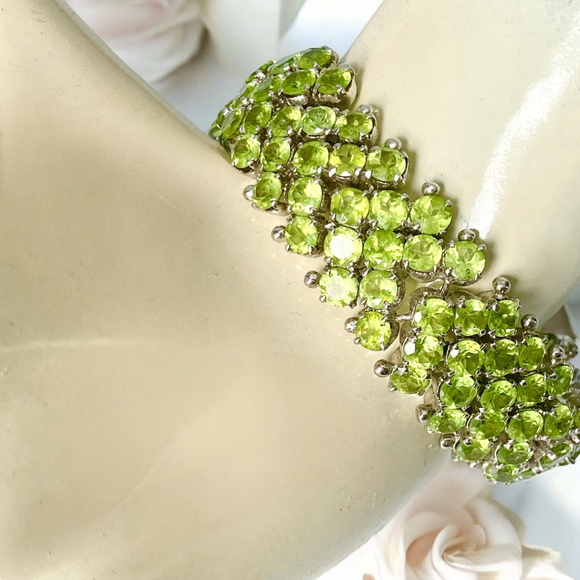 Encrusted Sterling & Natural Green Peridot Gemstone Bracelet, August Birthstone - Picture 8 of 11